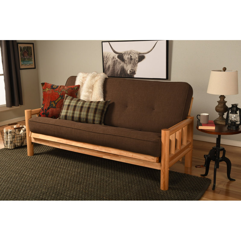 Anders Full / Double 81'' Upholstered Futon And Mattress, Linen Cocoa Microsuede, Natural