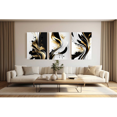 Gold & Black Wall Print Acrylic 3 Pieces Print
