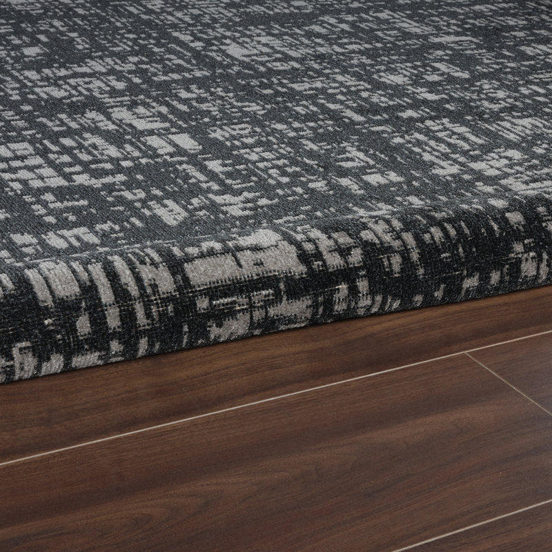 Machine Washable Frances Gray/Black Rug, Rectangle 4' x 6'