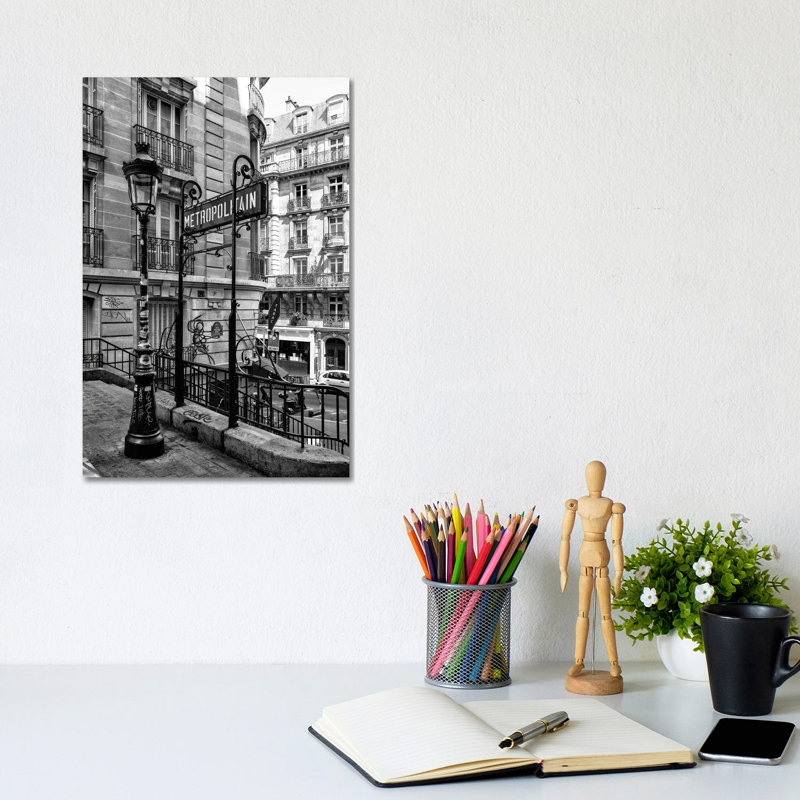 Black Montmartre Series - Metropolitain by Philippe Hugonnard - Wrapped Canvas Print, 20.32 cm H x 30.48 cm W