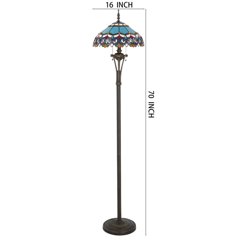 Tiffany Floor Lamp Blue Stained Glass Jewelry Baroque Standing Reading Light 16X16X70 Inches Antique Pole Corner Lamp Decor Bedroom Office Living Room