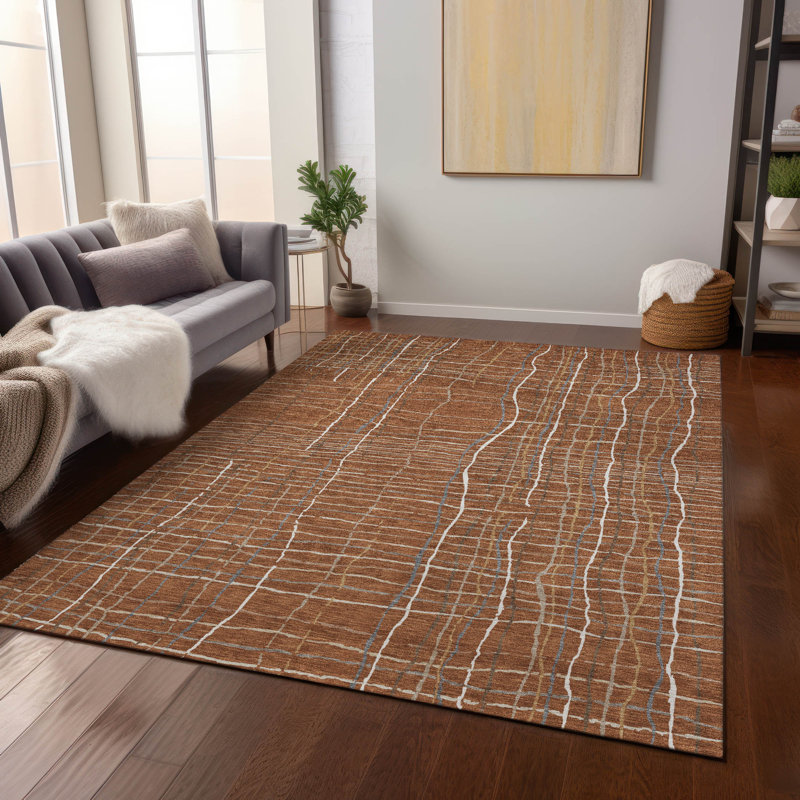 Paprika Stripe Flat Woven Synthetic Washable 5' x 7' Rug
