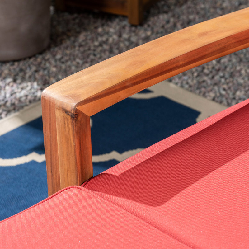 Mobilier d'extérieur rouge avec canapé modulaire et table basse - Bois, coussins d'eau et tissu