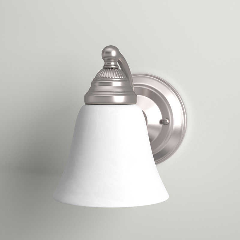 Moyer 1-Light 5.25 inch Wide Brushed Nickel Traditional Bathroom Vanity Lighting Fixture, White Alabaster Glass Shade, Dimmable, LED Compatible, Wall Mounted Steel Sconce