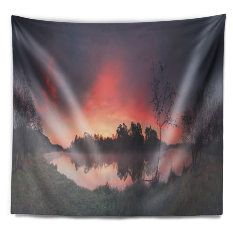 Paysage tapissier mauve tapisserie des montagnes printanières, H 32 po x l 39 po