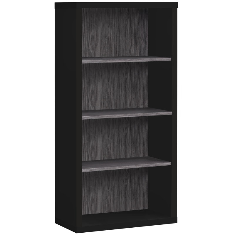 Jessieca Meny 48 Inch Bookcase, 4 Wide Display Shelves, Solid Plinth Base, Black, (4 Shelves) 48" H x 12" W x 24" D, Black