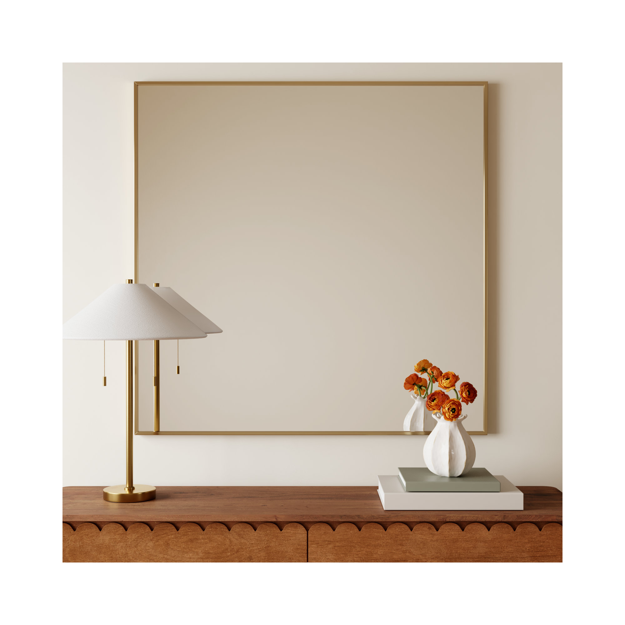 Valparaiso Metal Square Wall Mirror, Brass, 42"  x 42" 