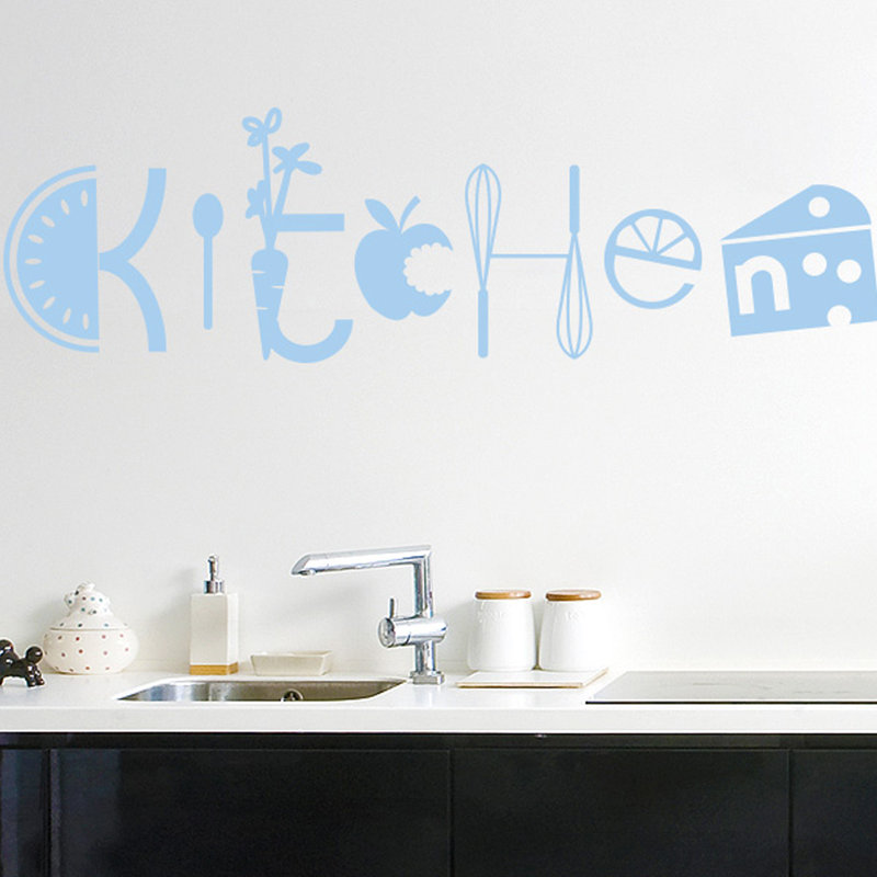 Assorted Kitchen Sign Wall Sticker, Light Blue, Medium