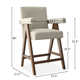 Brittnie 25.5" Full Back Walnut Wood Upholstered Counter Stool With Arms