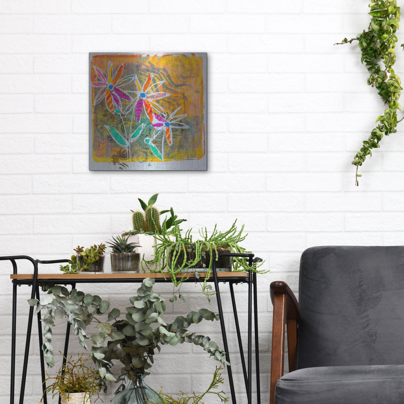  «Sunny Blooms» par St. Hilaire Elizabeth, art mural en métal, 12 po x 12 po, H 12 po x l 12 po
