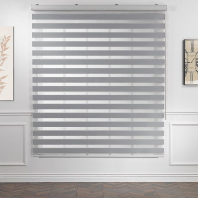 Solid Plain Zebra Blinds Window Dual Layer Roller Shades, Corded Horizontal Blind