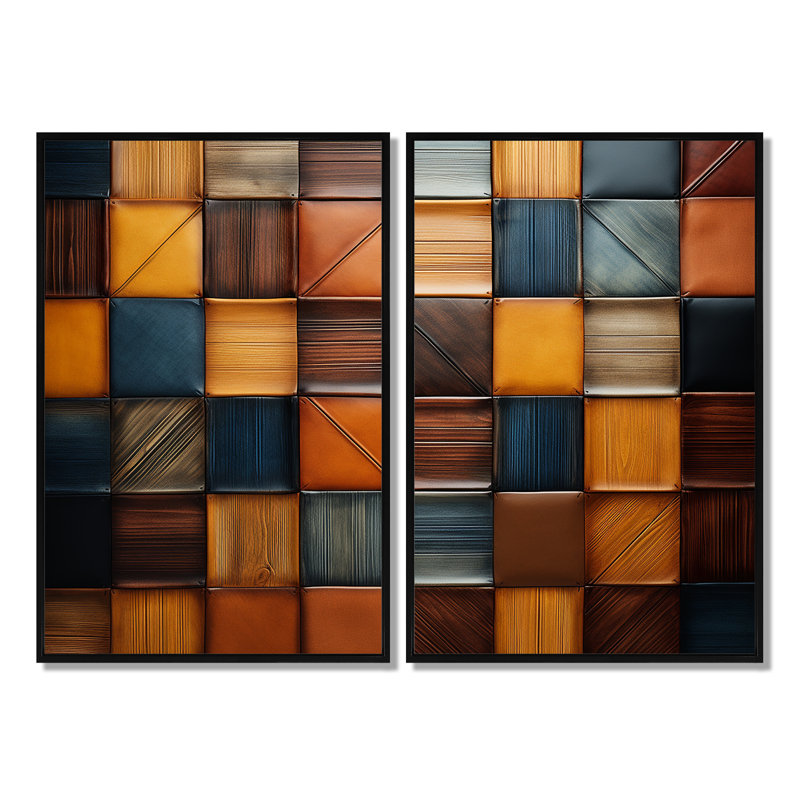 «Geometric Harmony Abstract Brown Tiles II», impressions bohémiennes et éclectiques sur toile, H 36 po x l 48 po, Noir