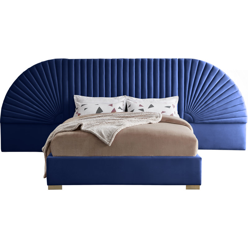 Upholstered Panel Bed, Queen, Navy Velvet