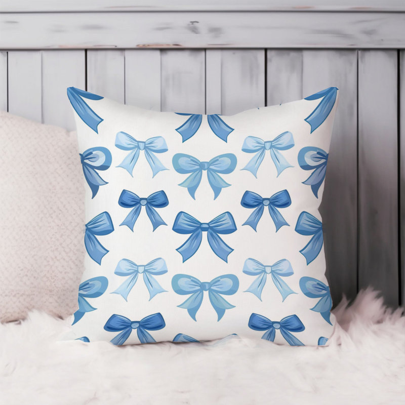 Blue Ribbons Pattern Pillow Cover, 20"H x 20"W