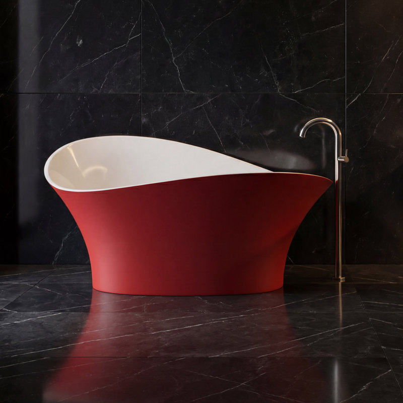 Vivian 68.9'' L Freestanding Soaking Bathtub, Red