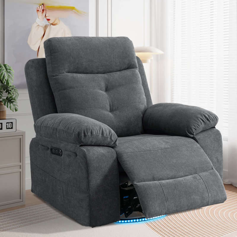 Power Recliner Glider Chair With Bluetooth Speaker 270 Degree Swivel With LED Light Side Arm With Storage Pockets USB+Type C Charging Port