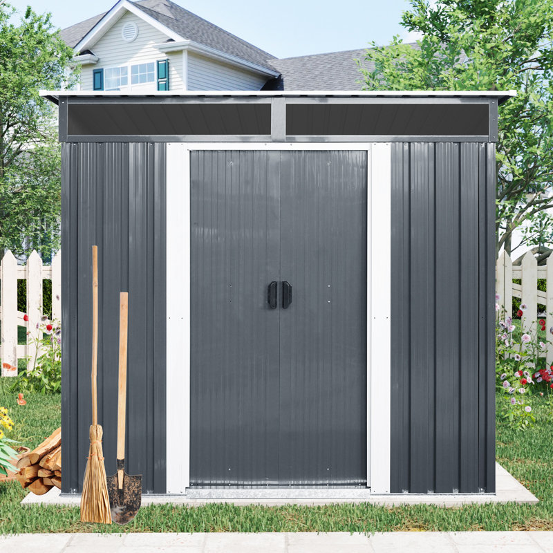 6X5 Metal Outdoor Storage Shed Black With Window And Transparent Plate