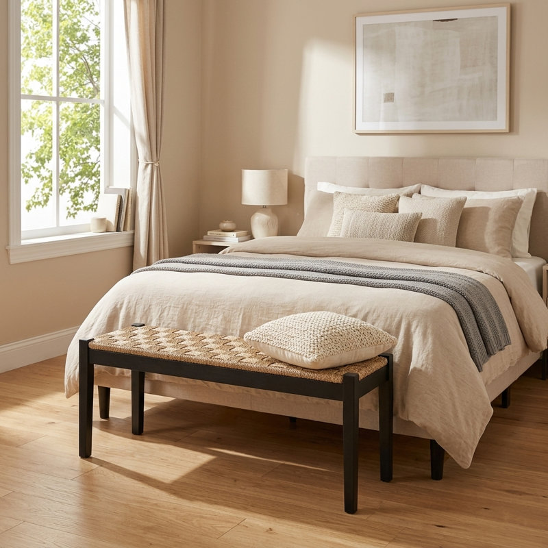 Millstone Solid Wood and Natural Seagrass Bench