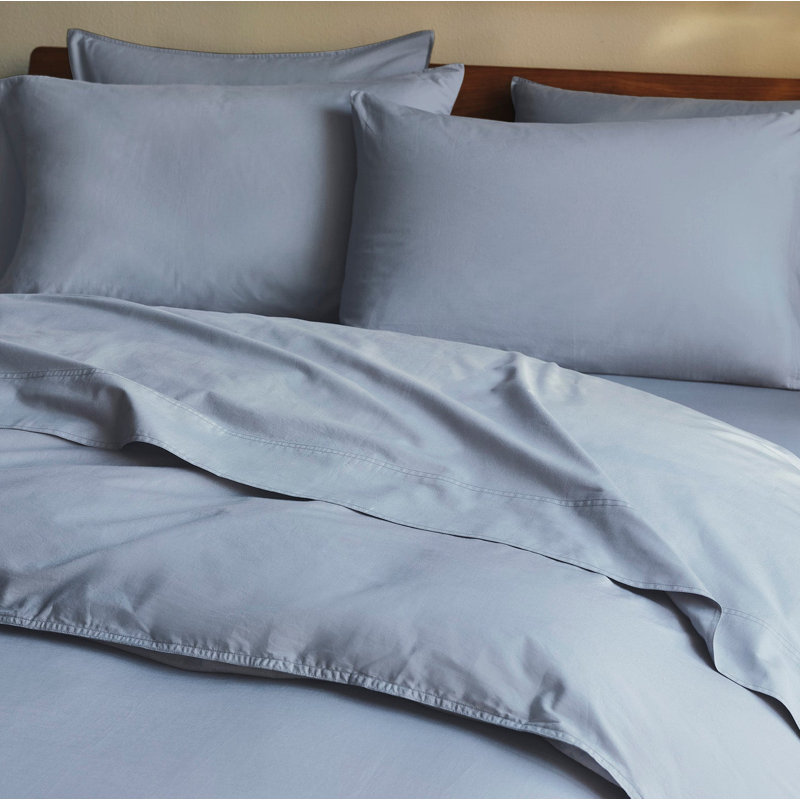 Organic Crinkled Percale Sheet Set, Twin Sheet Set with 1 Pillowcase, Steel Blue