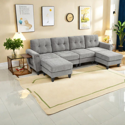Grand canapé modulaire polyvalent avec revêtement en chenille, style moderne pour le salon