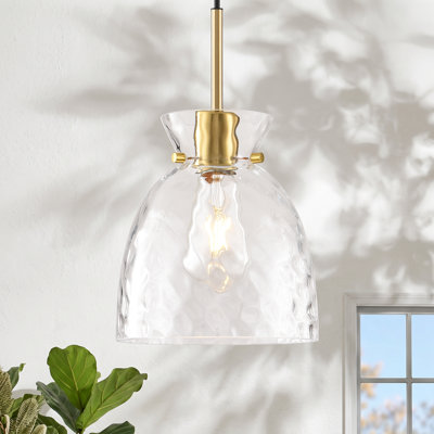 Suspension simple à 1 lumière en verre martelé de 20 cm (8 po), intensité variable, cloche en laiton, éclairage pour îlot de cuisine, hauteur réglable