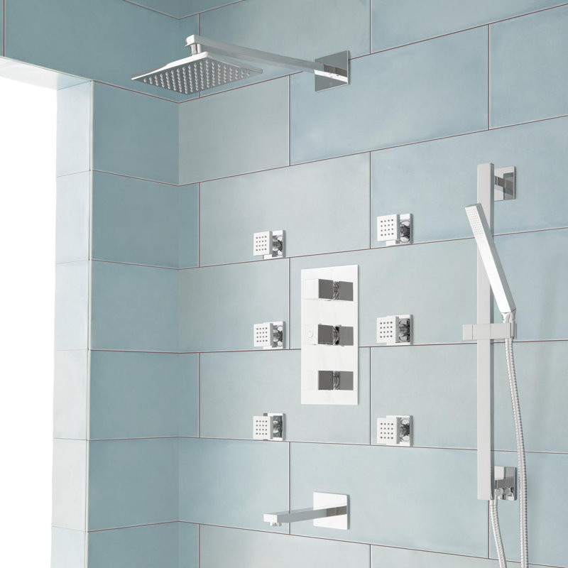 Onassis Thermostatic Tub & Shower System - 6 Body Sprays, Chrome