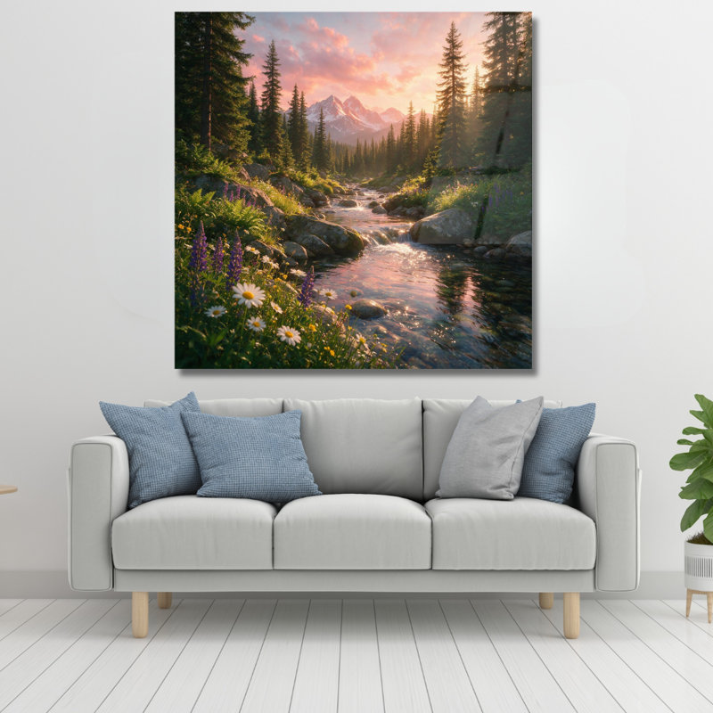 Art mural en verre trempé Mountain Stream, H 30 po x l 30 po