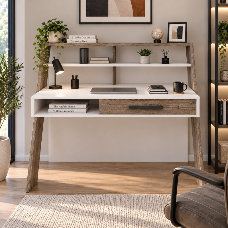 Modular Particle Board / Chipboard Computer Desk, White Weathered Oak