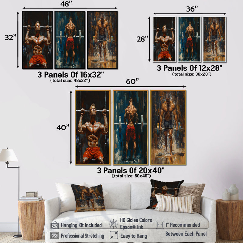 Determined Weightlifting Men Competition I - Modern Wall Art Collection, Wrapped Canvas, 28" H x 36" W, Does Not Apply