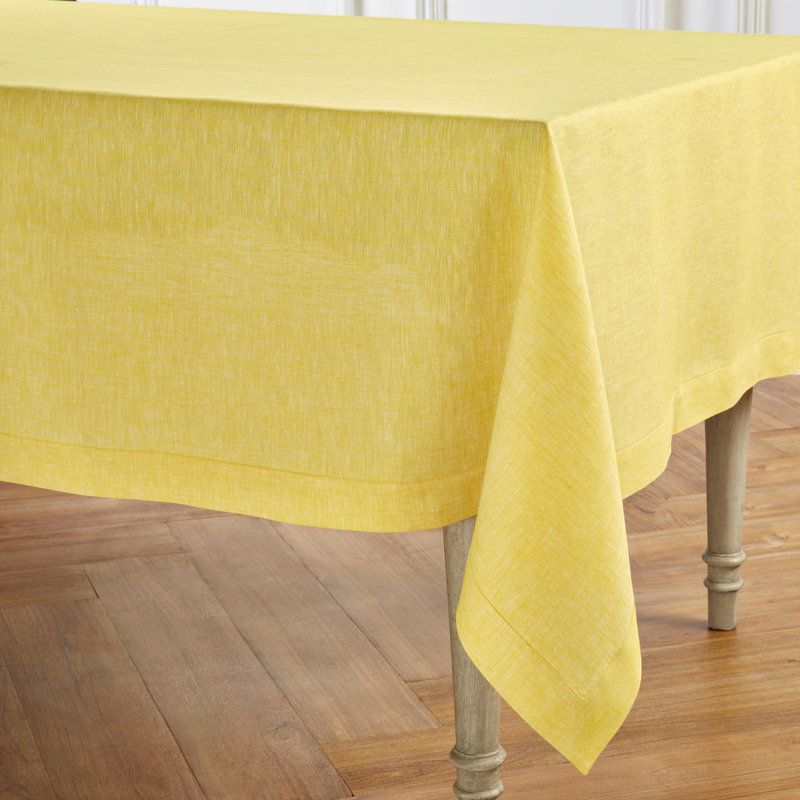 100% Pure Linen Tablecloth - Athena, 144" x 60", Chambray Lemon Yellow