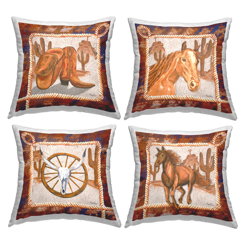 Coussin décoratif d'extérieur Western Rodeo Scenes par Julie DeRice (ensemble de 4)