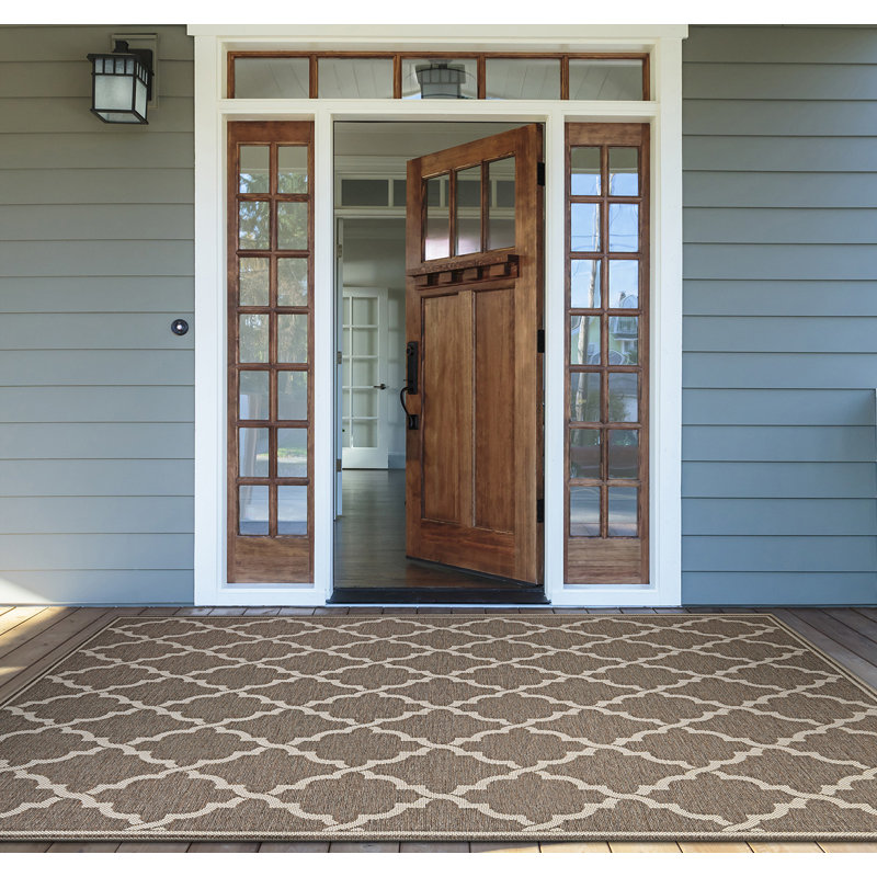 Broddrick Geometric Taupe Sand Indoor Outdoor Area Rug, Rectangle 5'10" x 9'2"