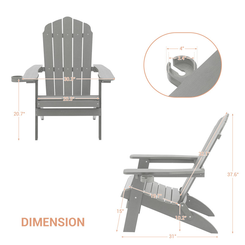 Chaise Adirondack pliante en plastique Sheredan, Gris clair