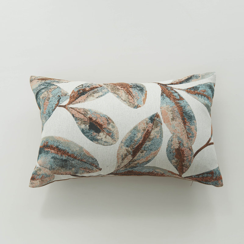Abstract Leaf Pattern Reversible Pillow Cover, Copper/Blue