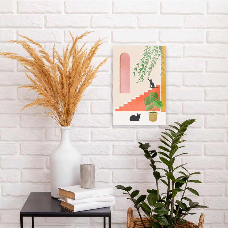Playful Cats And Houseplants by Nadjaa - Wrapped Canvas Print, 45.72 cm H x 30.48 cm W