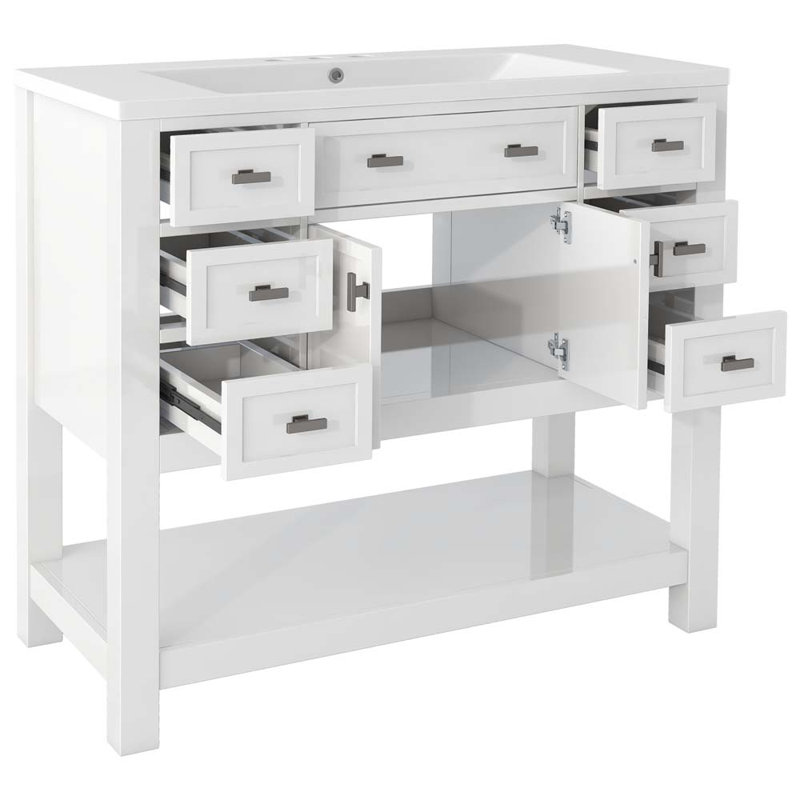 Meuble-lavabo moderne 36 po avec lavabo supérieur, Blanc