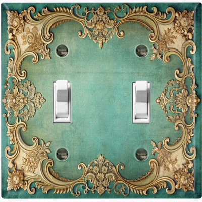 Couvercle de plaque d'interrupteur en métal; Bascule de taille standard 2 US - image imprimée d'un élégant cadre baroque