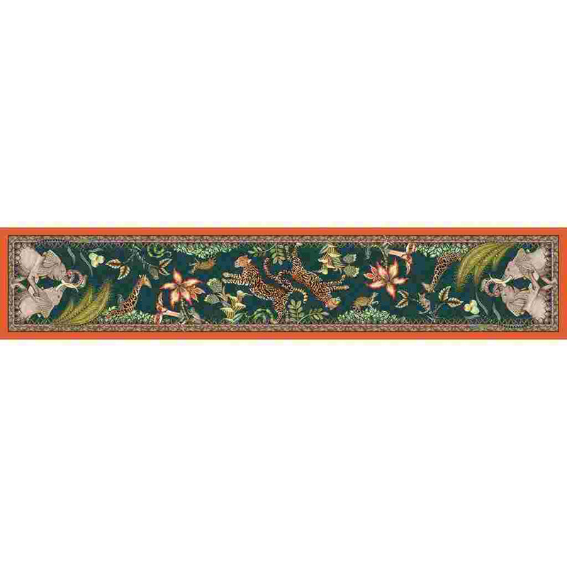 Ardmore Cotton Table Runner, Red/Green/Brown, 138" L x 16" W