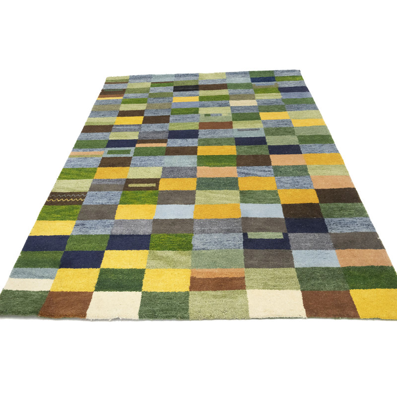 Tapis multicolore à carreaux indo-gabbeh tribal 6 x 8