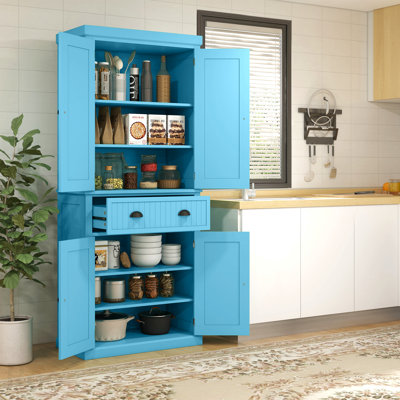 Armoire de cuisine 72 po, grande armoire de rangement autoportante, armoire de cuisine traditionnelle avec 4 portes, tiroir et 3 tablettes réglables pour la salle à manger