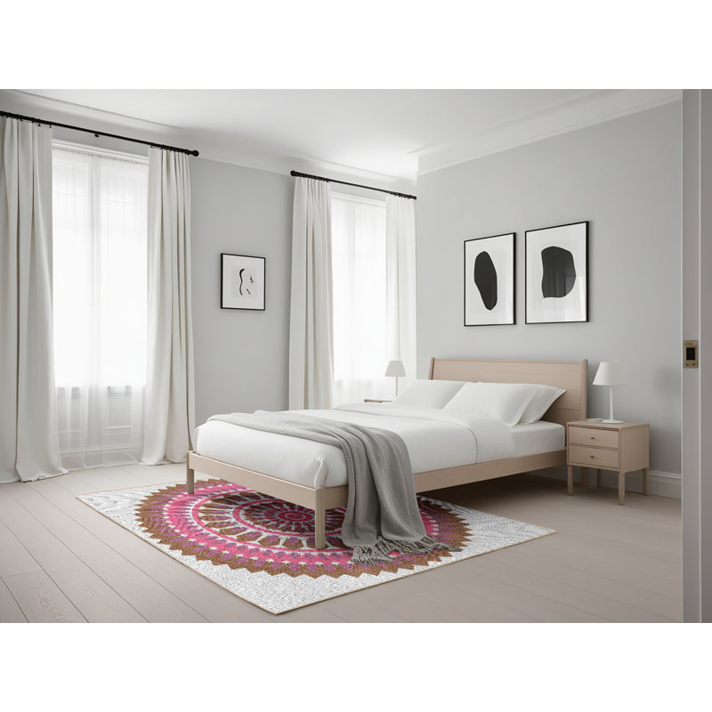 Laine tissée à la main et polyester rose/brun/gris Tapis décoratif, Rectangle 5 pi x 7 pi