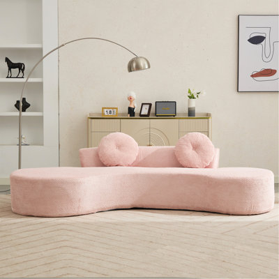 [Video Provided]105.5''Curved Sofa, Modern Minimalist Sofa, Cloud Couch Sofa 3-4 Seater Couch With 2 Pillows,Bedroom,  No Assembly Required, Point-Shaped Corduroy,(Anti-Wrinkle) ,Pink