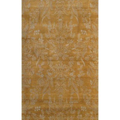Tapis carrée brun/jaune 6 pi à main one-of-kind noué la Bronx