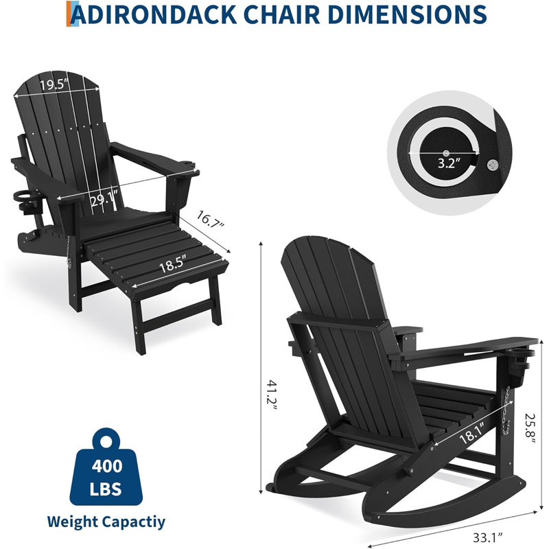 Outdoor Adirondack Chair, Black