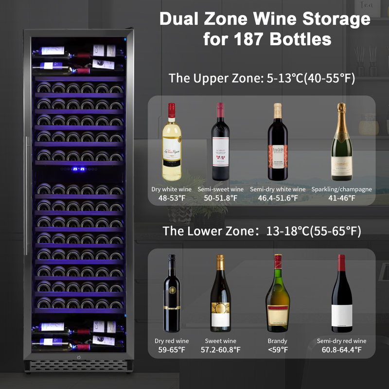 187 Bottles Wine Cooler Refrigerator,Freestanding Compact Wine Fridge with Digital Control for Fridge With 40-66F Digital Temperature Control Glass Door
