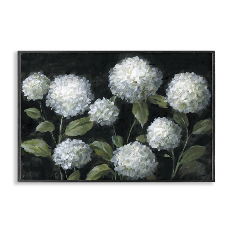 «Midnight Garden Hydrangeas», giclée encadrée, conception par Danhui Nai, H 12 po x l 18 po, Giclée encadrée noir minuit