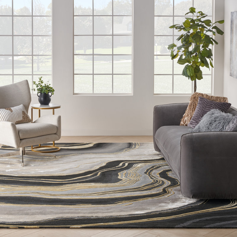 Hand Tufted Viscose Abstract Indoor Rug, Rectangle 9'9" x 13'9"