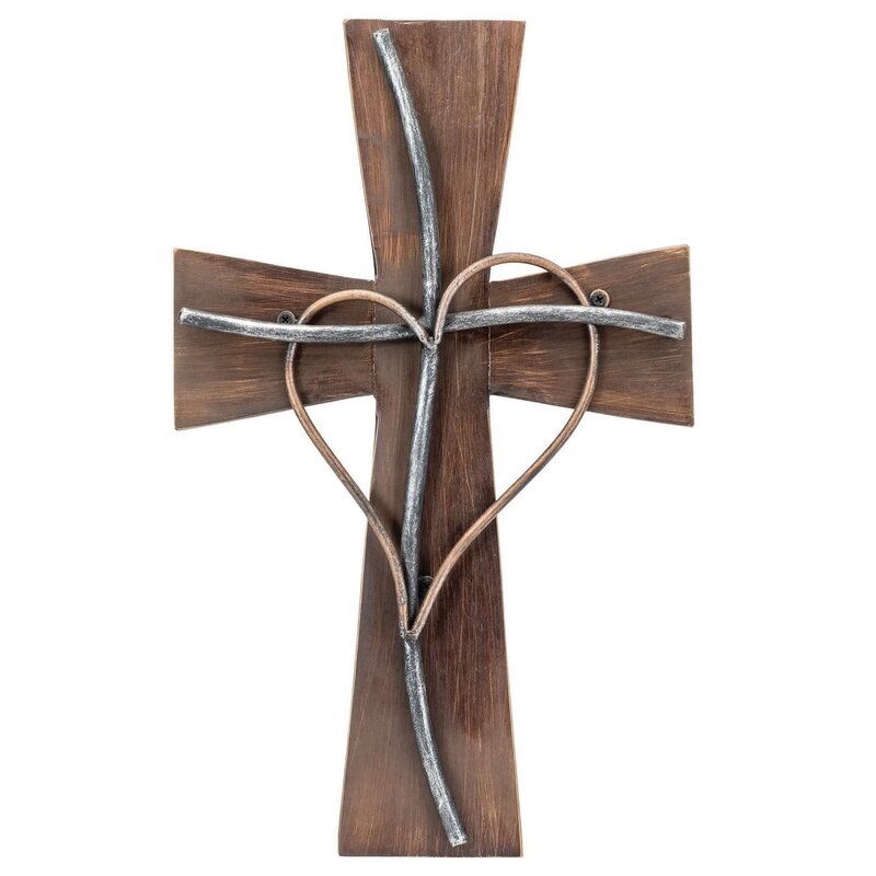 Metal and Wood Cross Wall Decor - Heart and Cross Wall Decoration