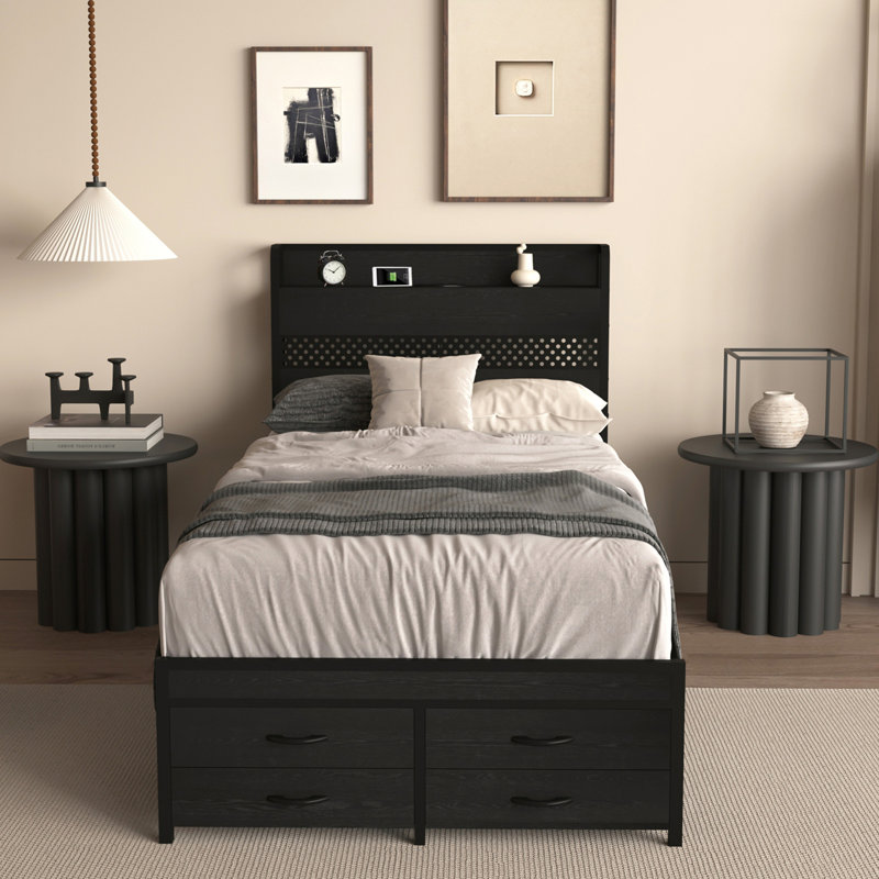 Bed Frames with Headboard, Black
