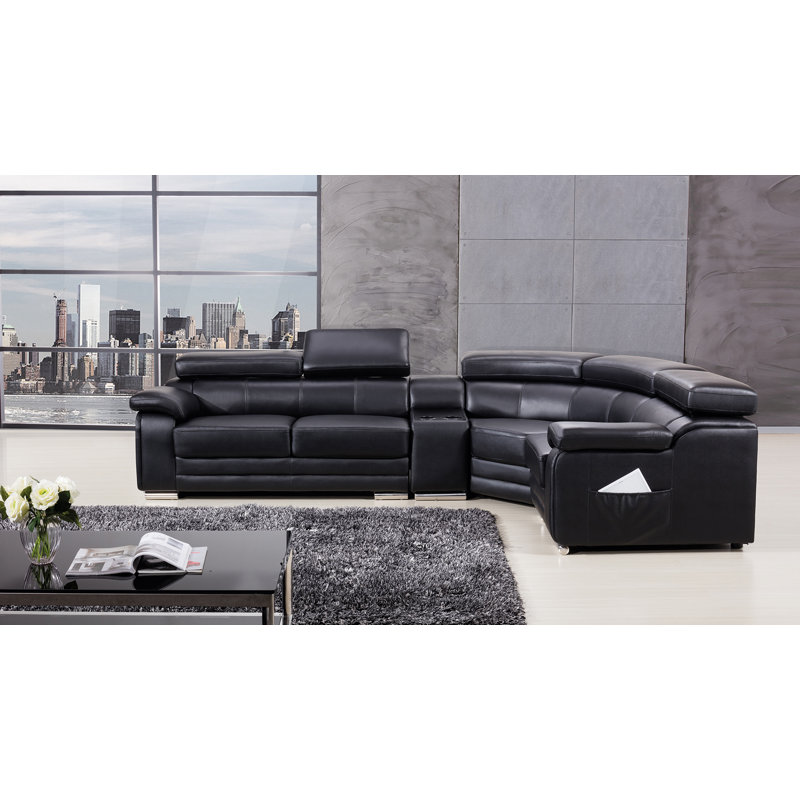 Backsten 4 - Piece Upholstered Sectional, Right Hand Facing, Black Genuine Leather